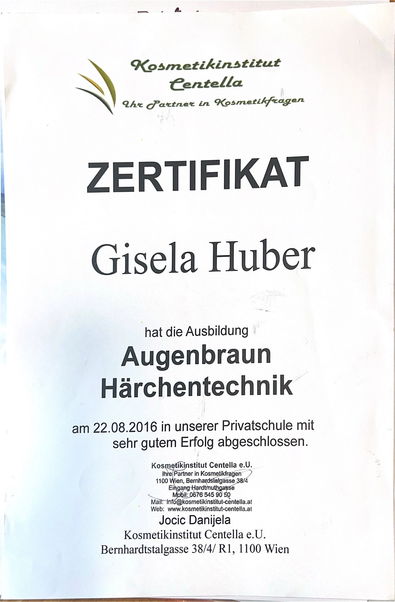 Kosmetikhof Gisela Huber Zertifikat