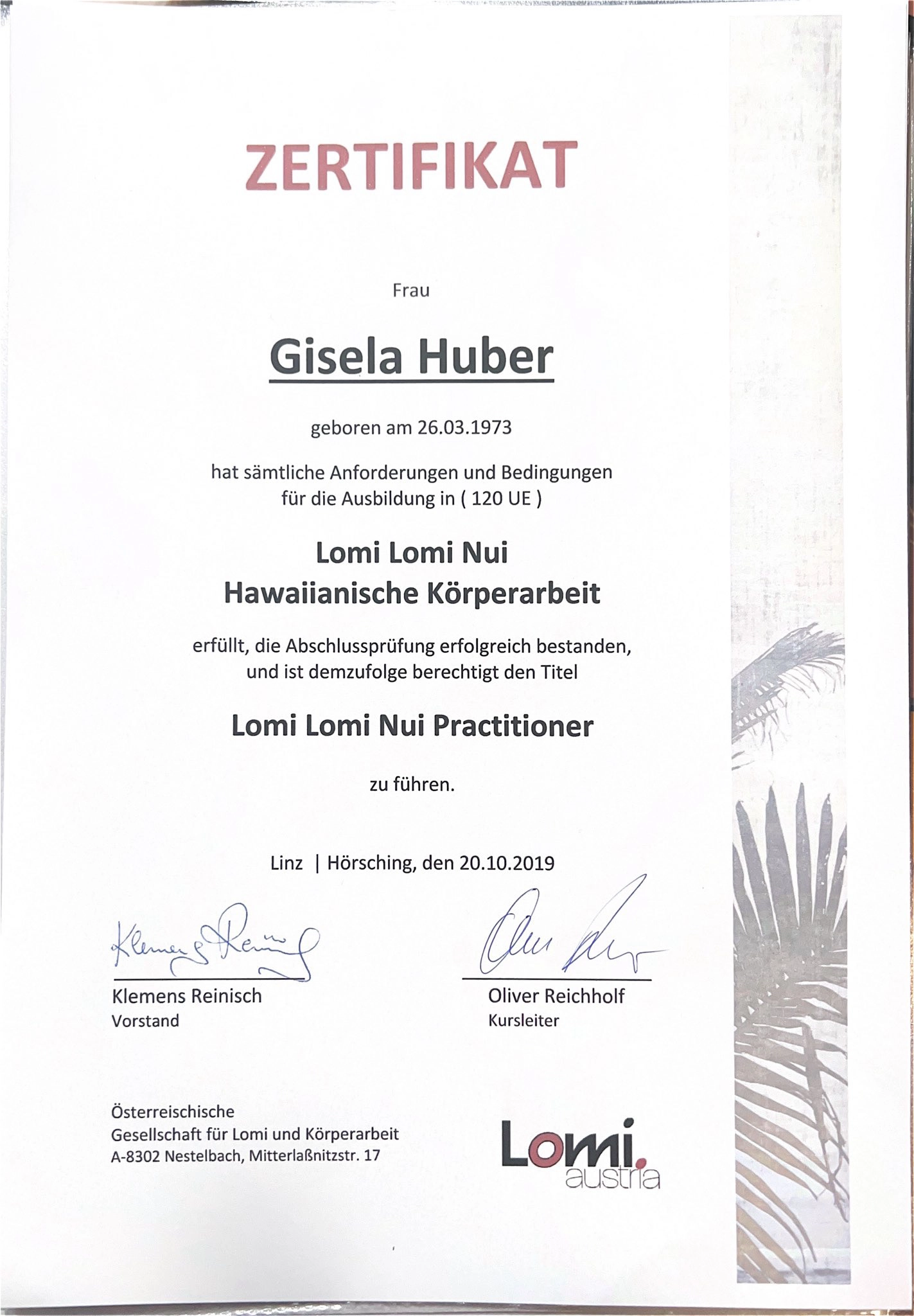 Kosmetikhof Gisela Huber Zertifikat