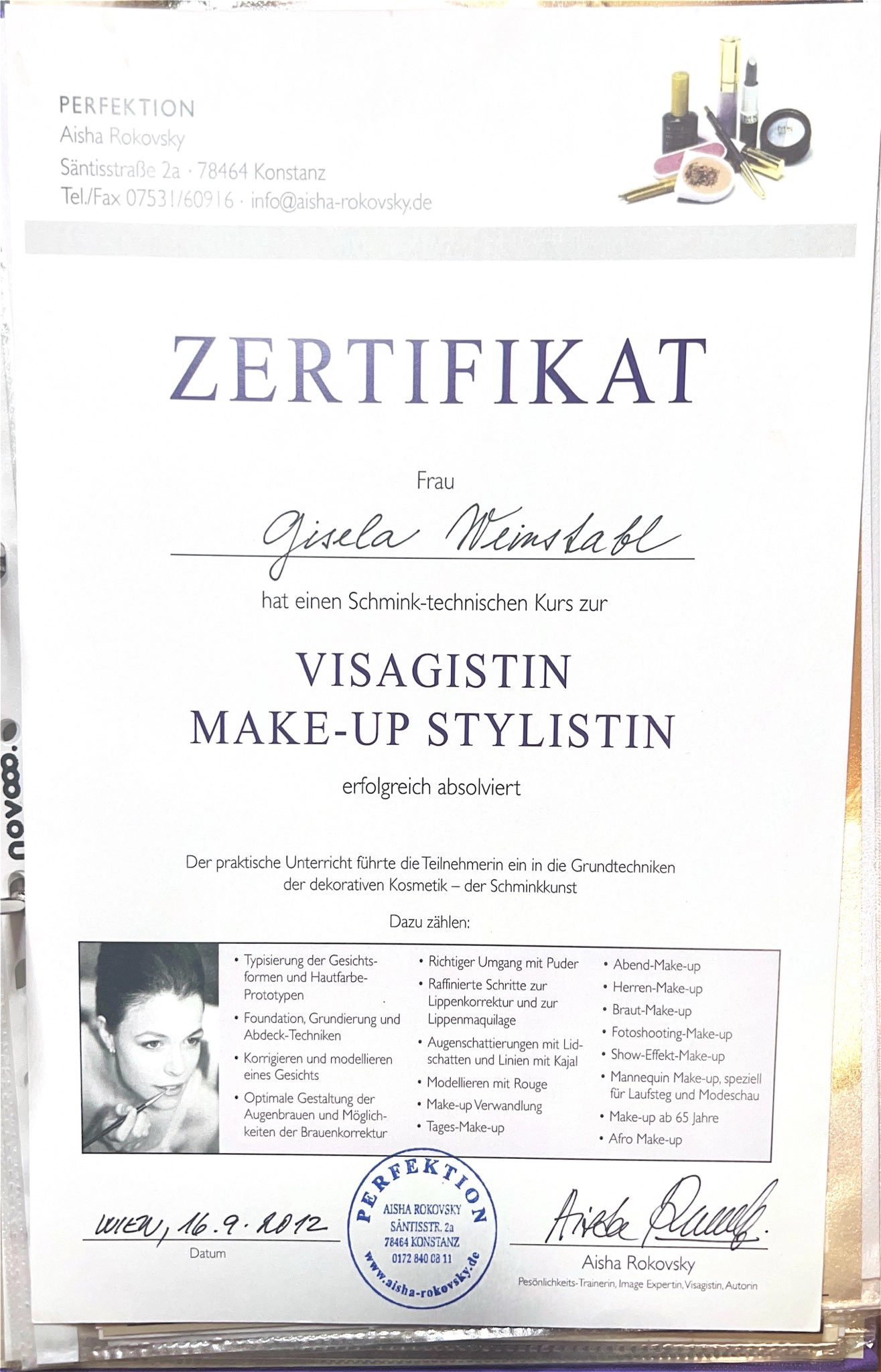 Kosmetikhof Gisela Huber Zertifikat