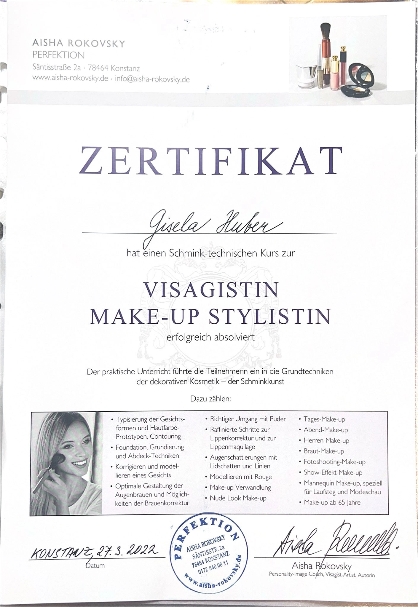Kosmetikhof Gisela Huber Zertifikat